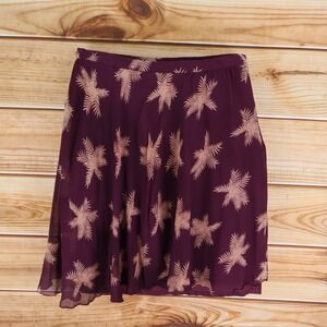 Jeannene Booher Skirt Womens Size 14 Maroon Leaves 100% Silk Lined Stretch Waist